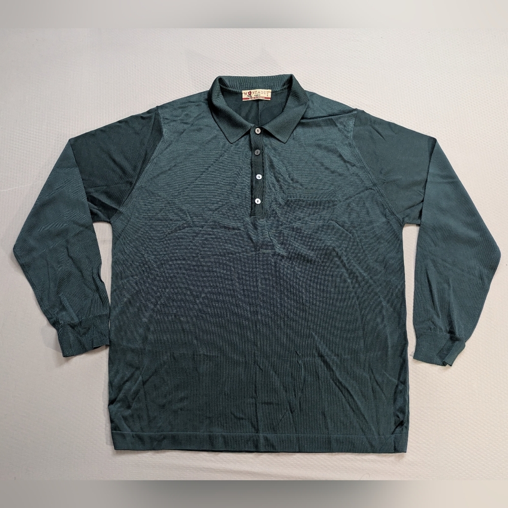 Vintage Montagut Paris Green Long Slevee Polo Shirt Made In France Size 6 Men